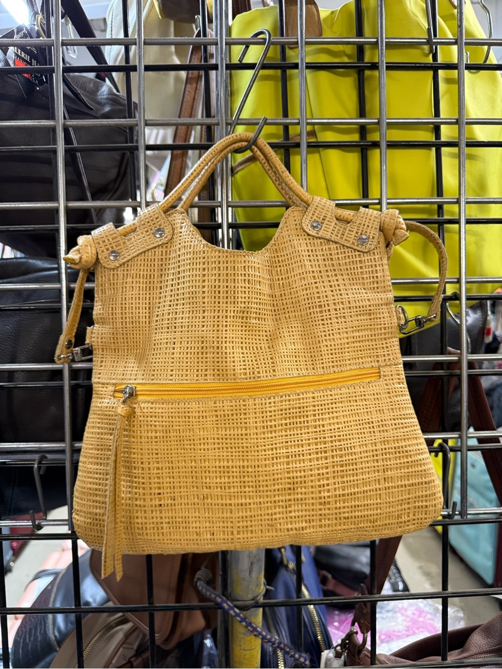 Vintage Yellow Woven Shoulder Bag - Lightweight Summer Tote